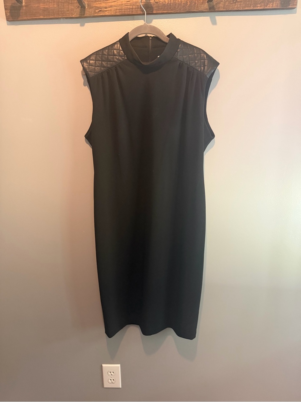 Calvin Klein Black Sleeveless Midi Dress with Quilted Shoulders